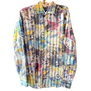 Bugatchi Uomo Shirt Mens L Multicolor Abstract Print Button Up Classic Fit